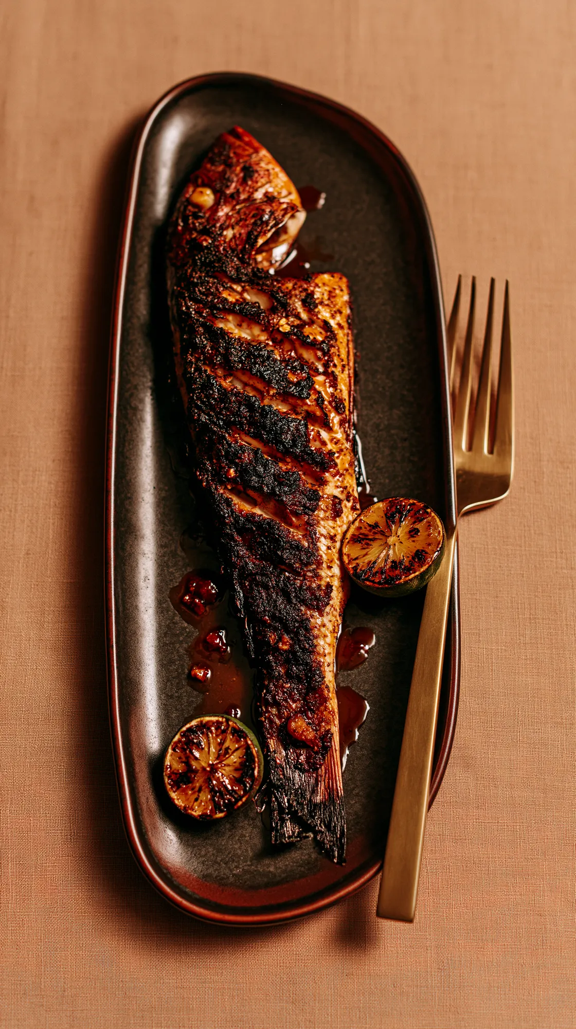 Suya snapper on a long platter